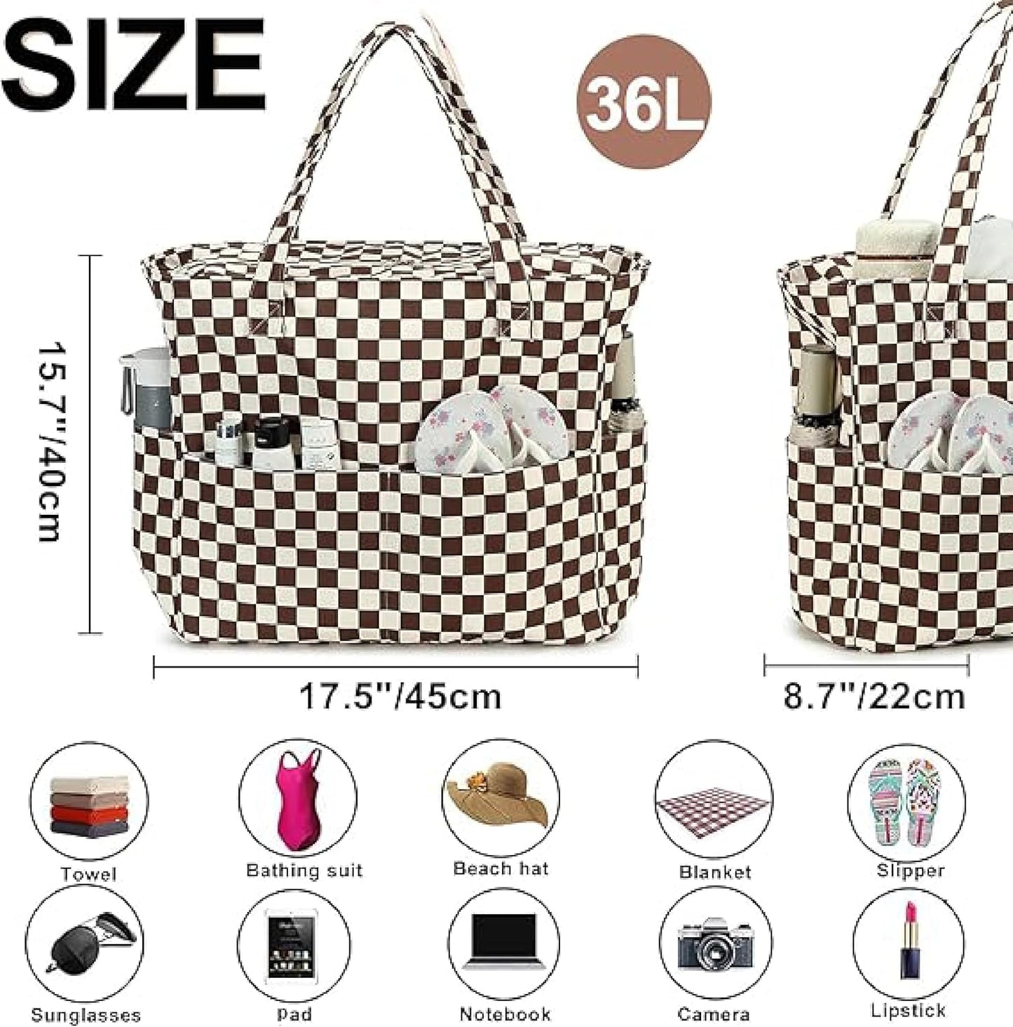 Waterproof Beach Tote Pool Bags for Women Ladies Extra Large Gym Tote Carry On Bag With Wet Compartment for Weekender Travel