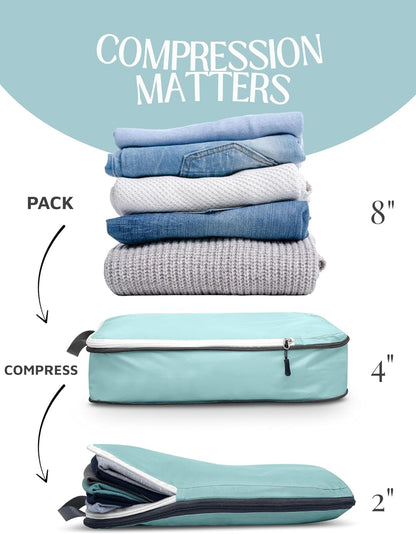 Compression Packing Cubes Set for Travel - Lightweight, Durable Clothes Organizer for Carry-On Luggage and Suitcases by TRIPPED Travel Gear