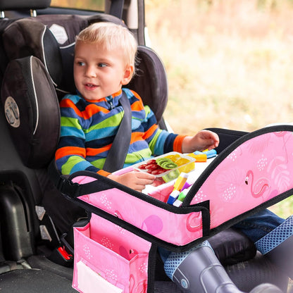 Kids Travel Tray, Car Seat Tray for kids Travel, Toddler Road Trip Essentials With Drawing Kit, Toddler Lap Desk Organizer for Car, Carseat Table for Airplane