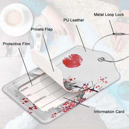 2Pcs Luggage Tag for Suitcase Japanese Cherry Blossom Cute Suitcase Tag with Privacy Flap & Name ID Label & Metal Loop,Travel Bag Luggage Tags for Women