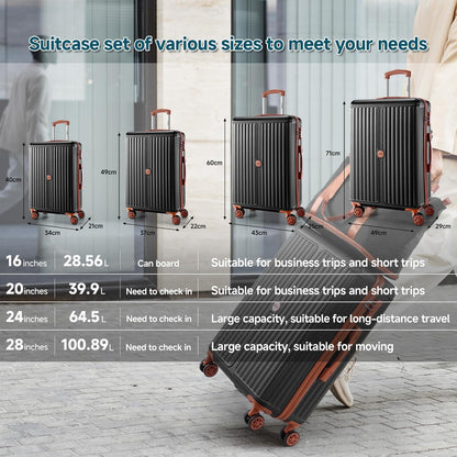 Hoteel 20Inch Luggage 3-piece Set, 360° Universal Suitcases with Wheels Hard Shell Suitcase with TSA Lock, Including Waterproof Luggage Bag, Travel Maletas for Men and Women,Black