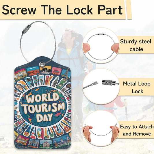 Travel Around The World Luggage Tags for Suitcase,3 Pack Go Travel Flight Views Luggage Tag Leather Privacy Cover ID Label with Stainless Steel Loop for Women Men