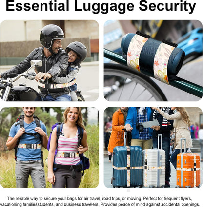 2 Pack Luggage Straps, Adjustable Cute Printing with Combination Lock Luggage Straps for Women Men Travel School Business Trips-Flowers