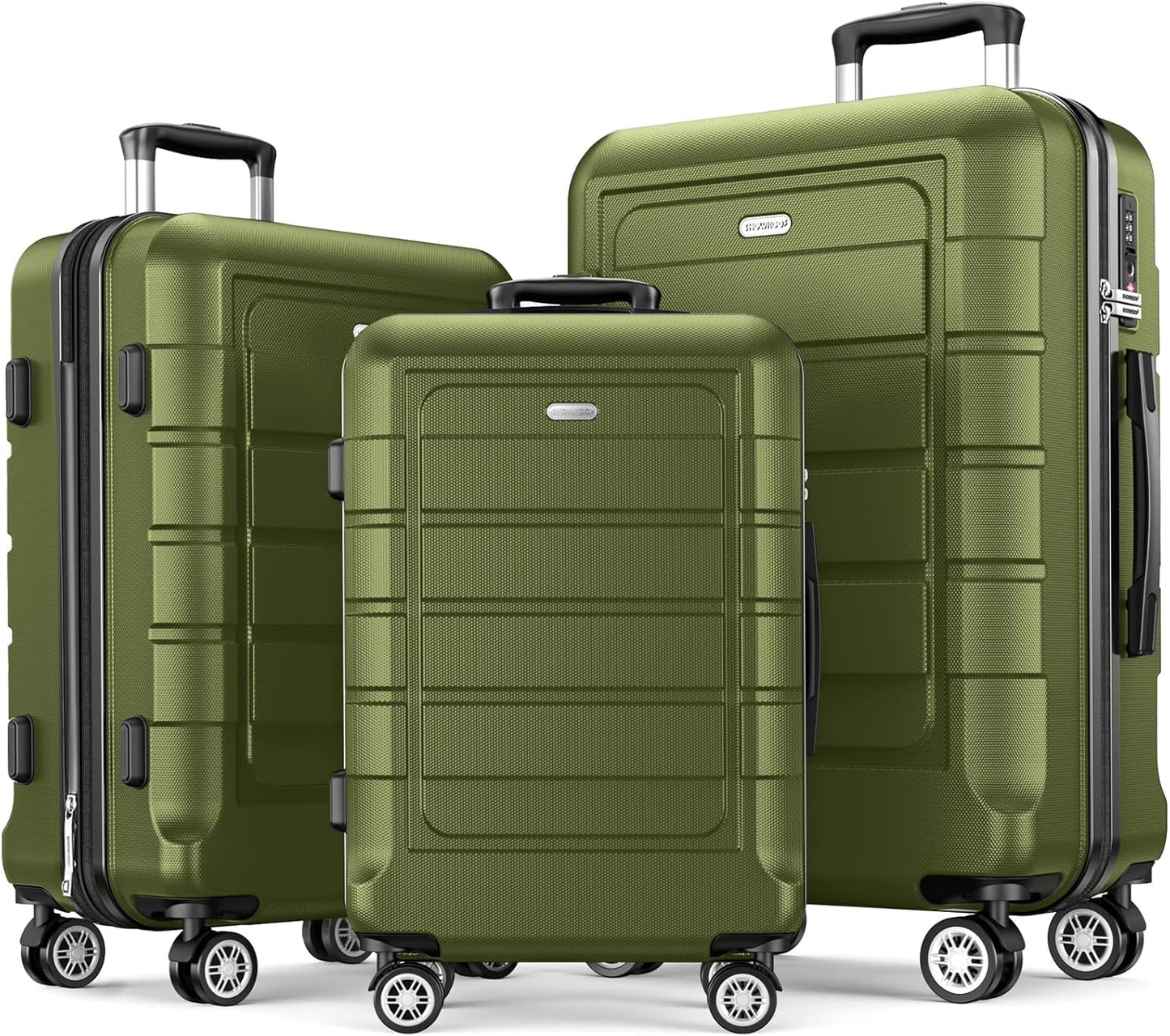 SHOWKOO Luggage Sets Expandable PC+ABS Durable Suitcase Double Wheels TSA Lock Olive Green 3pcs
