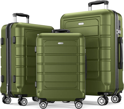 SHOWKOO Luggage Sets Expandable PC+ABS Durable Suitcase Double Wheels TSA Lock Olive Green 3pcs