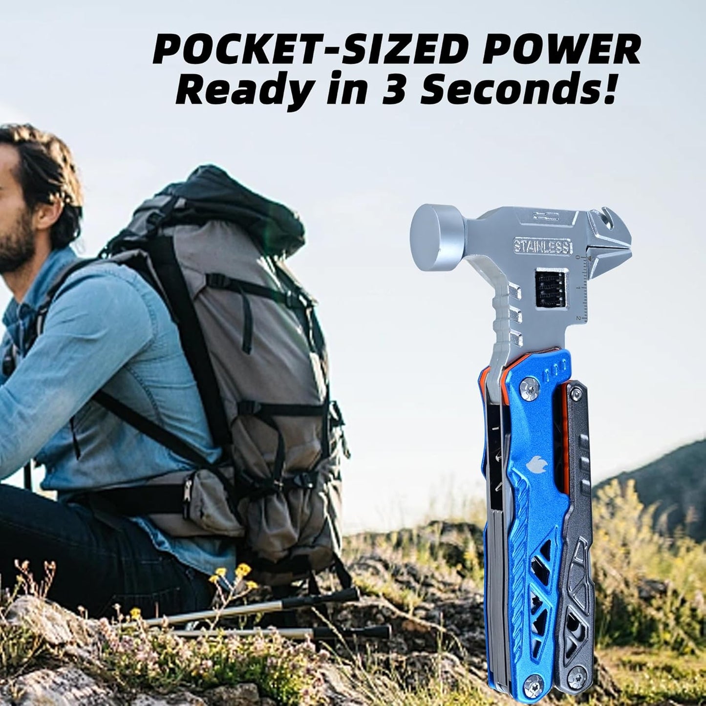 18-in-1 Multipurpose Tool Kit, Survival Camping Gear & Fishing Gifts for Dad - Multitool with Hammer, Pliers, Screwdriver and Pocket Knife for Men