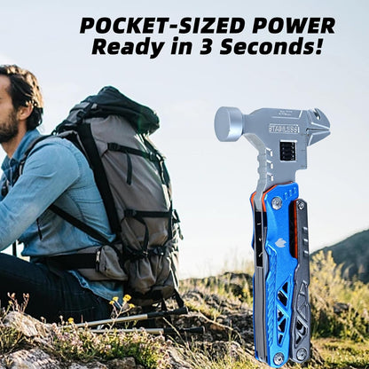 18-in-1 Multipurpose Tool Kit, Survival Camping Gear & Fishing Gifts for Dad - Multitool with Hammer, Pliers, Screwdriver and Pocket Knife for Men