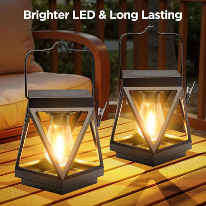 KOOPER 4 Pack Solar Lanterns Outdoor Waterproof, Upgraded Black Metal Hanging Solar Lights Outdoor Lanterns Decorative for Yard Patio Table Pathway Garden Decor