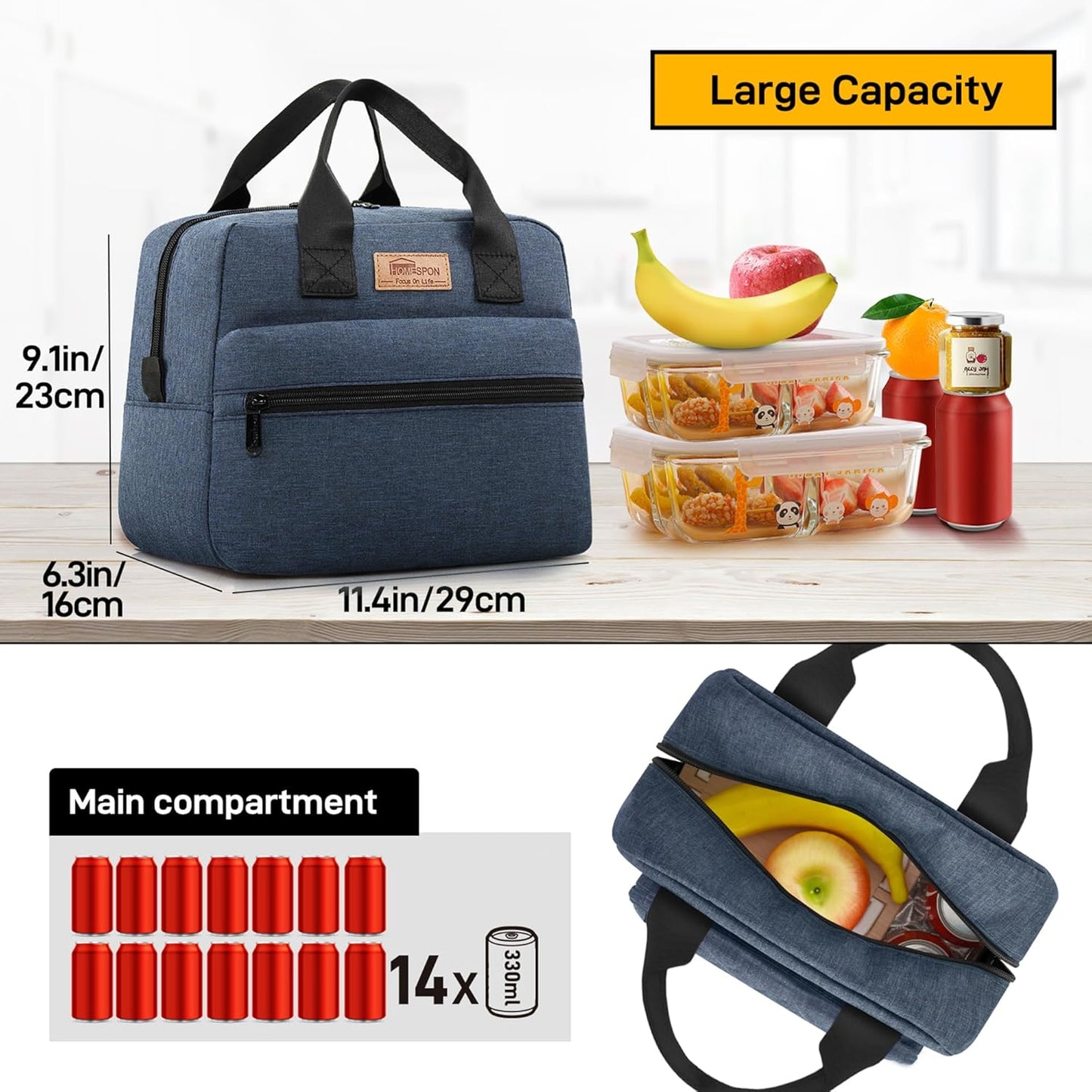 HOMESPON Insulated Lunch Bag for Women Men Lunch Box Cooler Lunch Tote for Work Picnic (Navy)