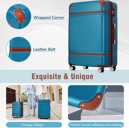 Merax Luggage Set 2 Piece Suitcase Set with Cosmetic Case Expandable Spinner Wheels Vintage Luggage Sets(Blue,20"+28")