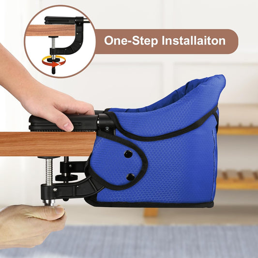 Hook On Chair with Removable Dining Tray, Portable Table High Chair, Folding Compact Baby Seat with Storage Bag for Indoor/Outdoor(Bright Blue)