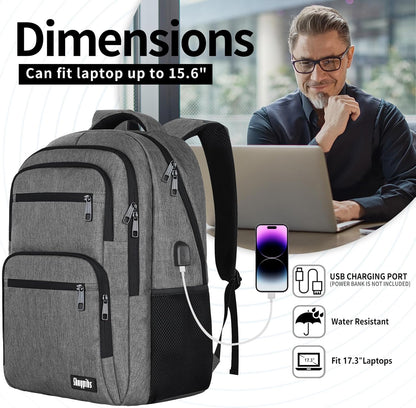 Travel Laptop Backpack, Business Carry on Backpack Flight Approved Backpack, Large Travel Work Backpacks for Men Women with USB Charger Port, Rucksack Bag, Mochila de viaje, Grey