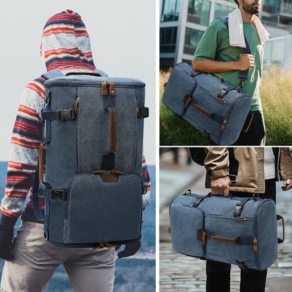 G-FAVOR 40L Travel Backpack, Vintage Canvas Rucksack Convertible Duffel Bag Carry On Backpack Fit for 17.3 Inch Laptop Bag, Blue