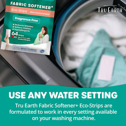 Tru Earth Fabric Softener Strips for Washing Machine, Alternative to Fabric Softener Liquid and Pods, Unscented Fragrance Free, Up to 128 Loads Per 64-Count
