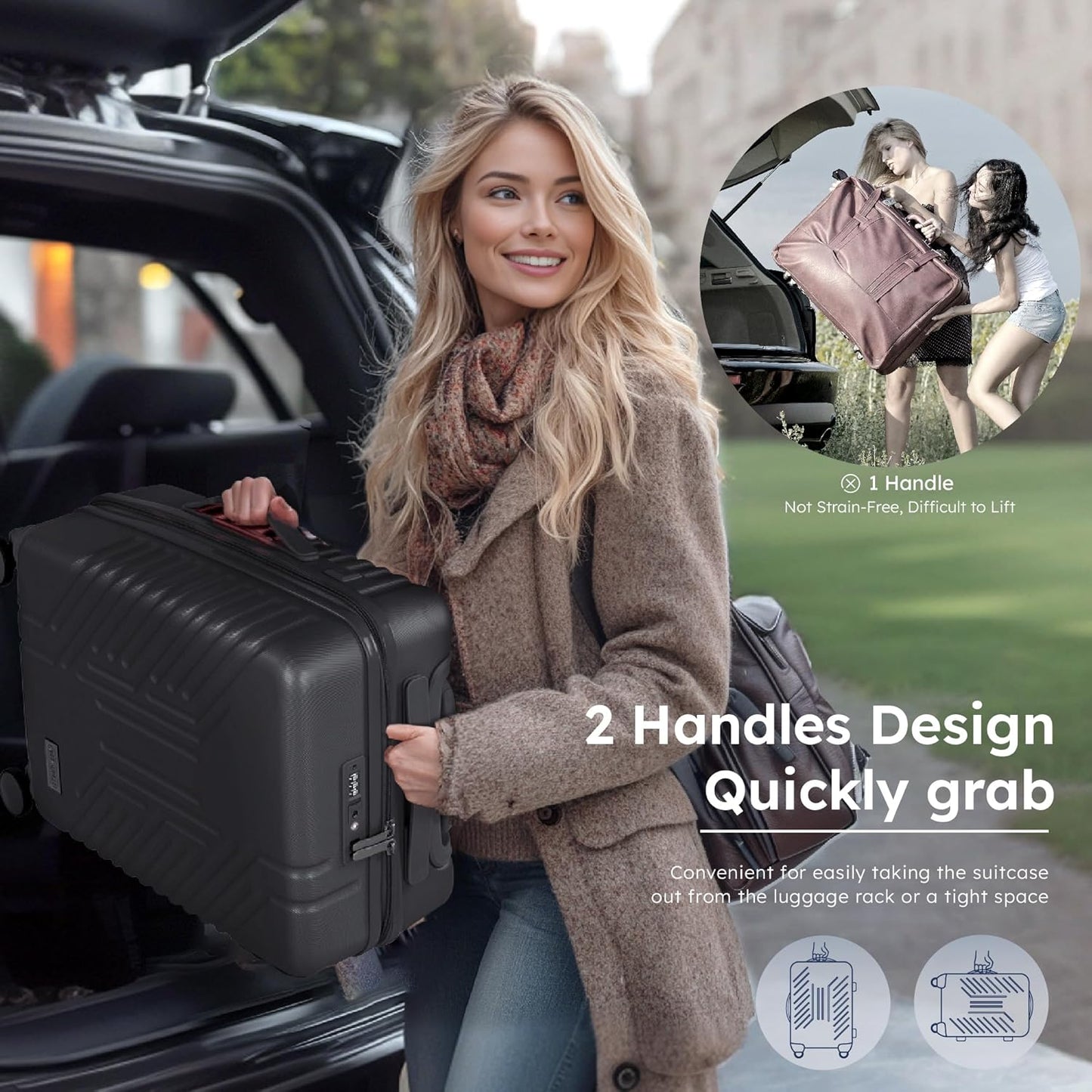 20-inch Carry On Luggage Airline Approved - PC+ABS Lightweight Suitcase with Built-in TSA Lock，Hard-shell Durable Rolling Luggage with USB Port