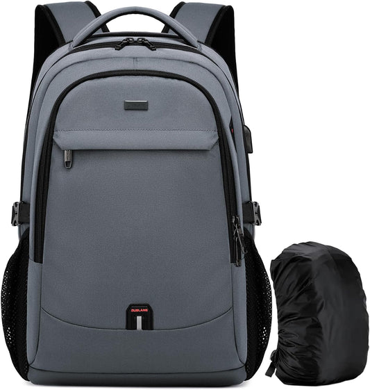 DUSLANG 17 Inch Laptop Backpack for Travel with Backpack Rain Cover College Backpack for Men Laptop Bag with USB Charging Port,Dark grey