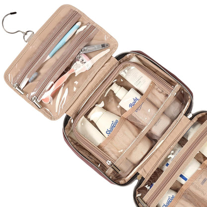 NISHEL Travel Toiletry Bag for women, Portable Hanging Organizer for Travel-Sized Shampoo, Conditioner, Brushes Set, Makeup Accessories, Medium Size, Rosewood-Pink