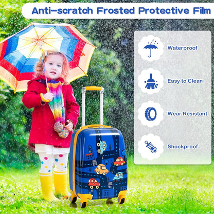 HONEY JOY Kids Luggage, 12" Toddler Backpack & 18" Travel Suitcase with Wheels, Lightweight Toddler Suitcase, Durable ABS Hardshell, 2Pcs Carry On Luggage Set for Boys Girls (Car)