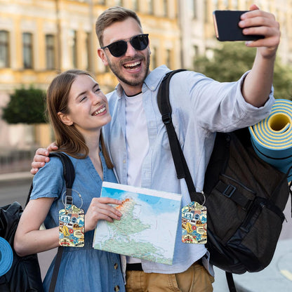 2 Pcs Leather Luggage Tags for Suitcases, Funny Suitcase Tags for Luggage, Privacy Cover ID Label with Stainless Steel Loop & Address Card, Travel Bag Suitcase Tags for Luggage Accessories Women Men