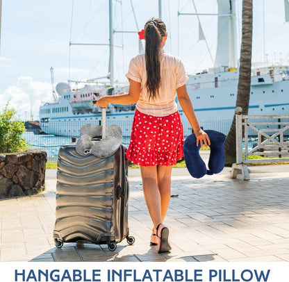 Sintuff 2 Pack Inflatable Travel Pillow for Airplanes Inflatable Neck Flight Pillows with Compact Bag and Blindfold for Traveling, Airplane, Train, Car, Office(Gray and Blue)