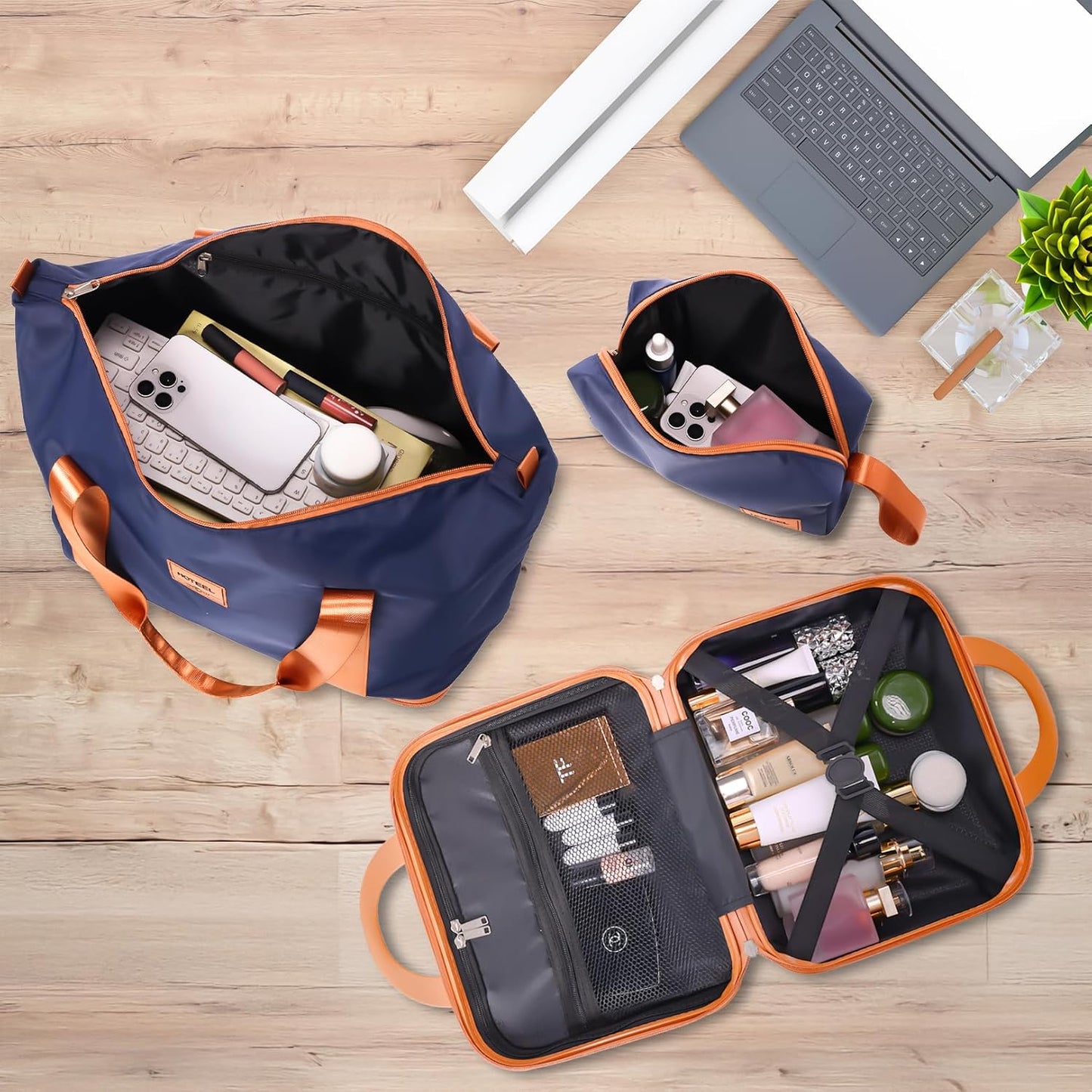 Hoteel 4 Piece Luggage Set (4-YEAR WARRANTY) with Spinner Wheels & TSA Lock, Carry on Luggage Hardshell ABS+PC, Travel Collection Suitcases Sets, Dark Blue(13/20",Travel Bag,Cosmetic Bag)