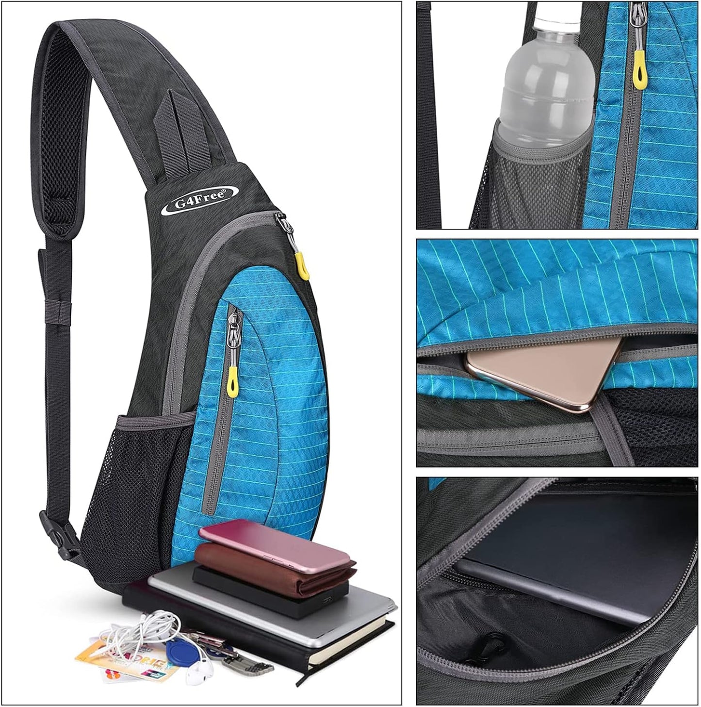 G4Free Sling Bag for Men Women, Small Crossbody Backpack Lightweight Chest Shoulder Bags for Travel, Outdoor and Sports (Light Blue)