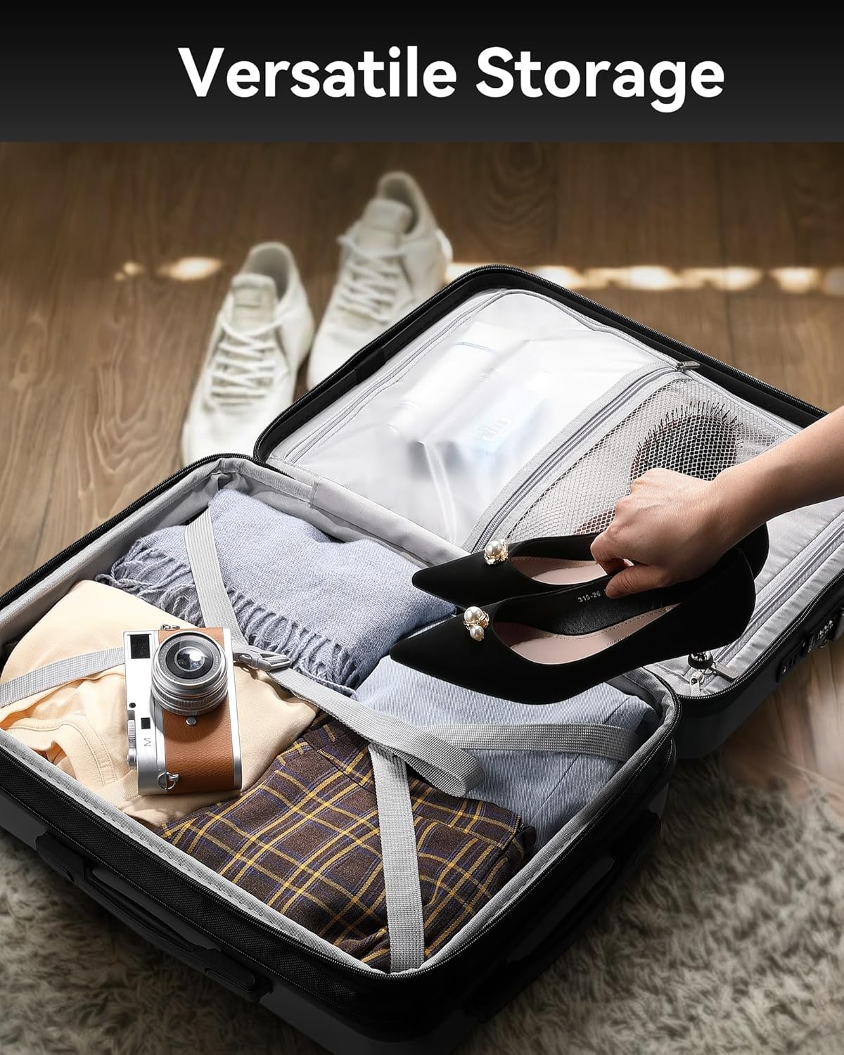 LUGGEX Carry On Luggage 22x14x9 Airline Approved, Polycarbonate Hard Suitcase with Front Pocket (Silver Grey, 20 Inch, 35L)