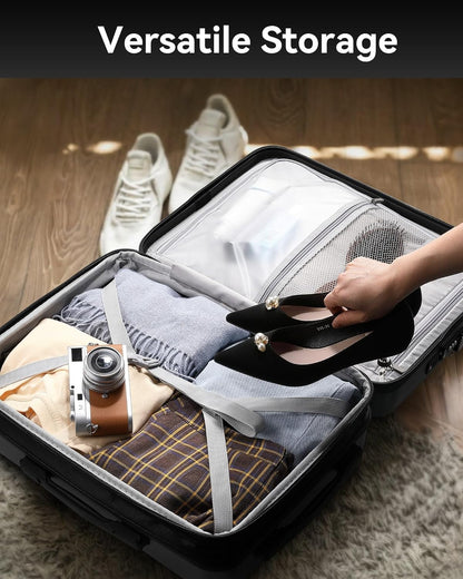 LUGGEX Carry On Luggage 22x14x9 Airline Approved, Polycarbonate Hard Suitcase with Front Pocket (Silver Grey, 20 Inch, 35L)