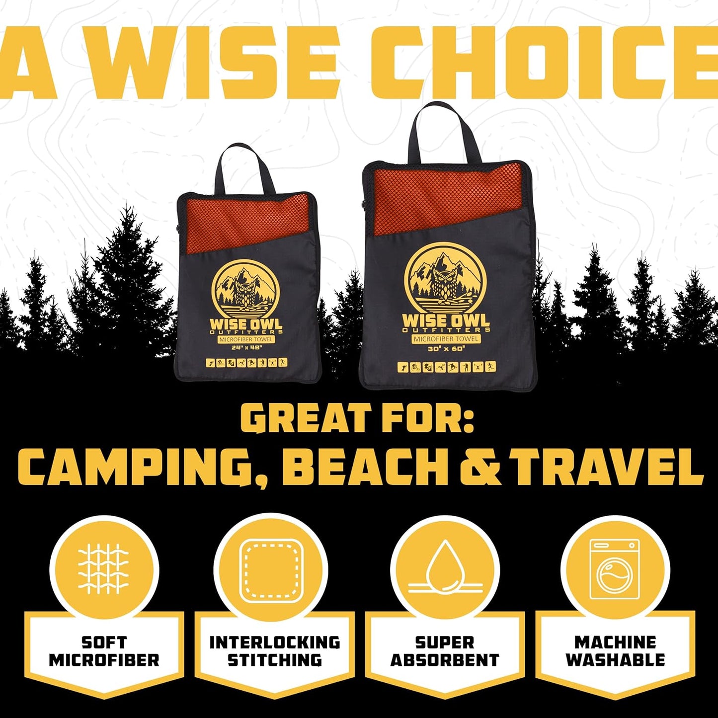 Wise Owl Outfitters Microfiber Camping Towel - Quick Dry Towel for Travel, Backpacking, Hiking, Beach, Gym & Yoga - Compact, Fast Drying & Lightweight