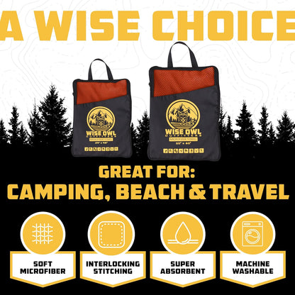 Wise Owl Outfitters Microfiber Camping Towel - Quick Dry Towel for Travel, Backpacking, Hiking, Beach, Gym & Yoga - Compact, Fast Drying & Lightweight