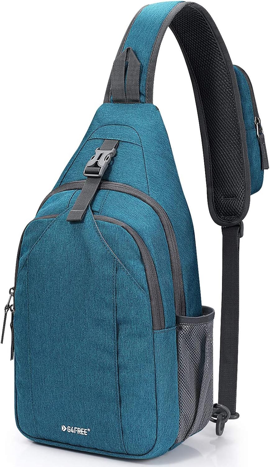 G4Free Sling Bag RFID Blocking Sling Backpack Crossbody Chest Bag Daypack for Hiking Travel(Teal Blue)