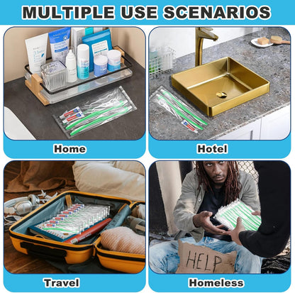 Disposable Toothbrushes with Toothpaste and Floss,30Pcs Green Single Use Individually Wrapped Disposable Travel Toothbrushes and Dental Floss Kit Bulk for Homeless,Airbnb,Hotel,Dentist