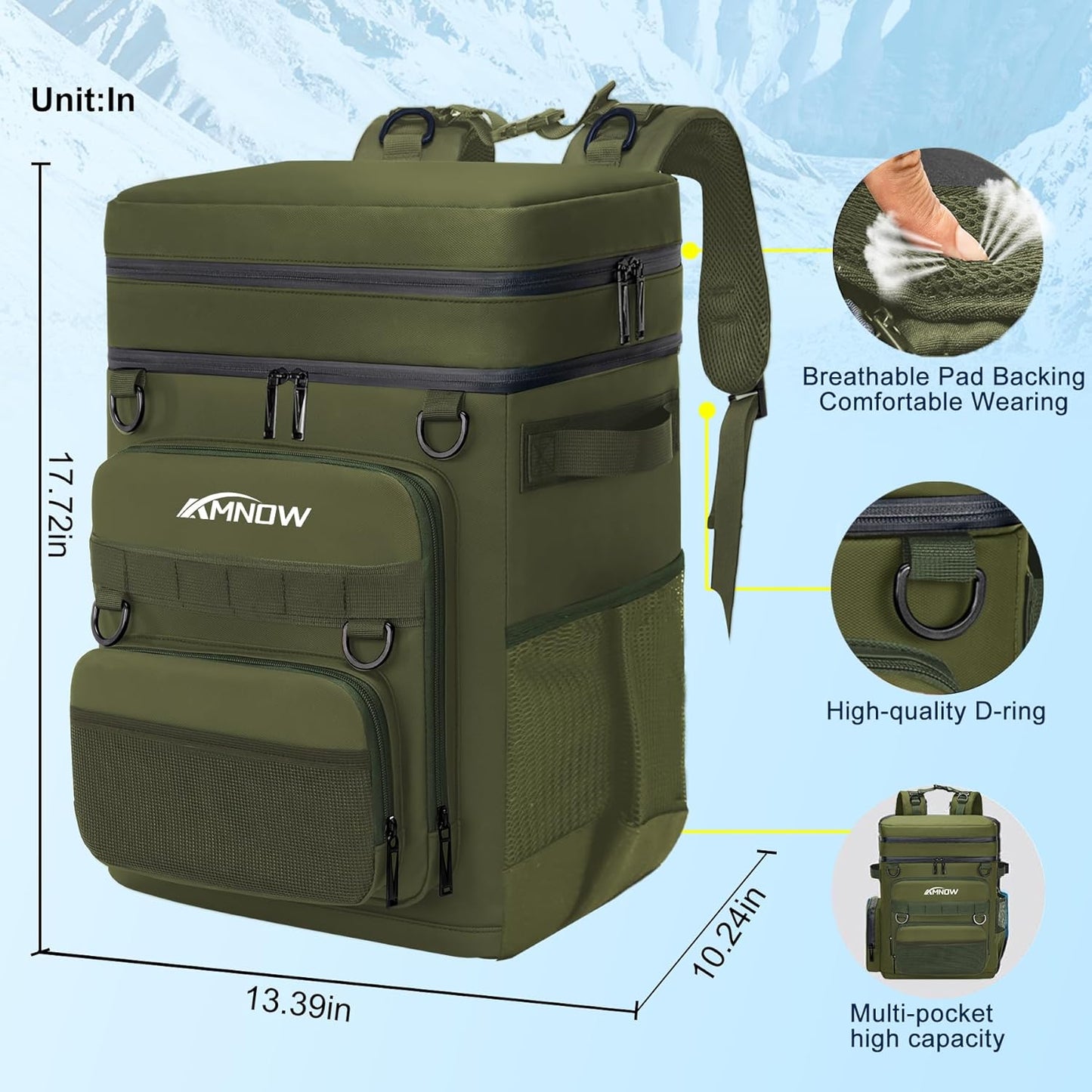 Backpack Cooler Insulated Leak Proof for Men Women 50 Cans Soft Cooler Backpack Insulated Waterproof Large Capacity Coolers Bag Portable for Lunch Camping Travel Picnic Hiking
