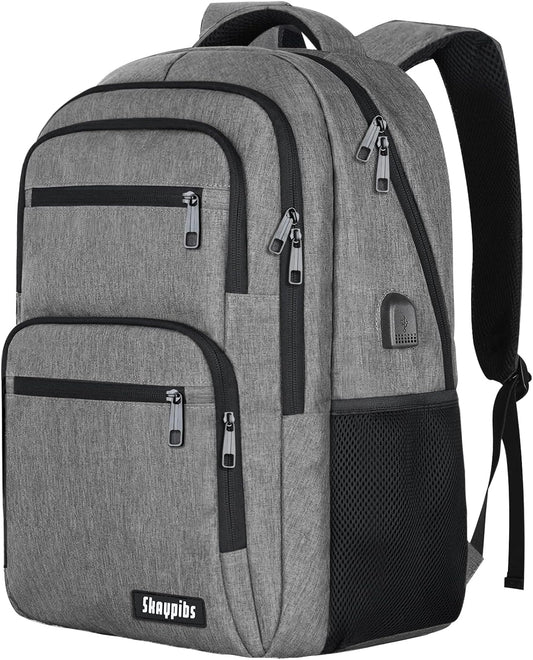 Travel Laptop Backpack, Business Carry on Backpack Flight Approved Backpack, Large Travel Work Backpacks for Men Women with USB Charger Port, Rucksack Bag, Mochila de viaje, Grey