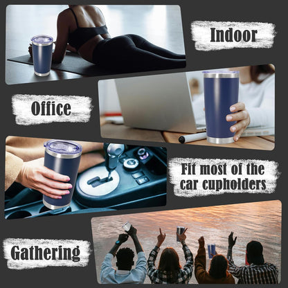 20 oz Tumbler Coffee Tavel Tumblers Bulk with Lid Stainless Steel Double Wall Vacuum Insulated Mug Powder Coated Cups fit Car Cupholder for Hot and Cold - Navy, 4Pack