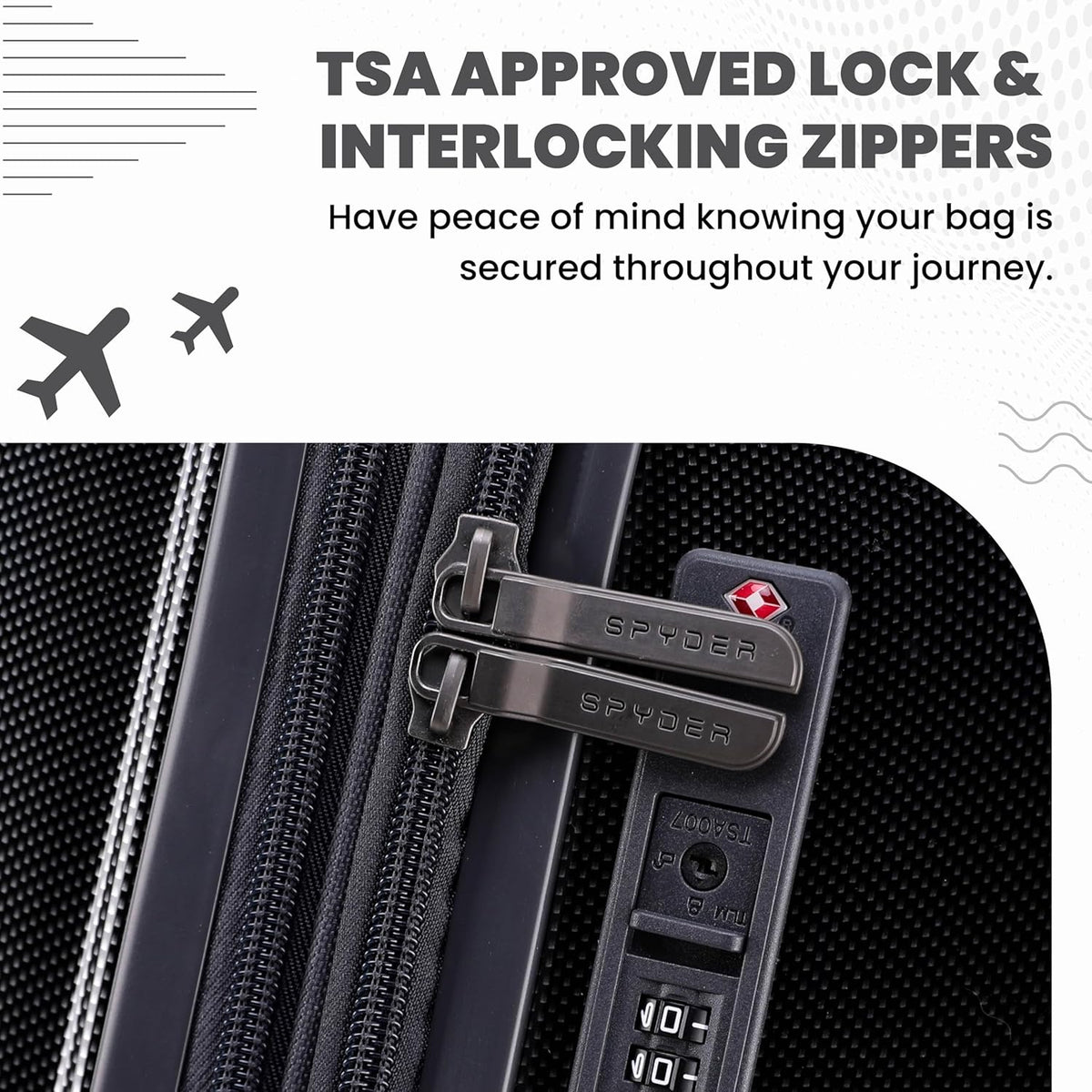 Spyder Rails 25 Inch Expandable Hardside Upright Suitcase with 360° Spinner Wheels, TSA Approved Lock, Black