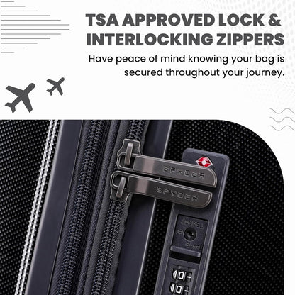 Spyder Rails 25 Inch Expandable Hardside Upright Suitcase with 360° Spinner Wheels, TSA Approved Lock, Black
