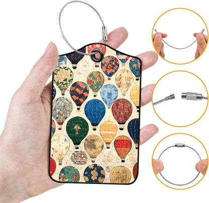 Luggage Tags for Suitcases, 2-Pack PU Leather for Cruise & Travel, Baggage ID Tags with Privacy Cover & Address Card, Durable Metal Ring, Kids Adults Travel Accessories, Tapestry Balloons