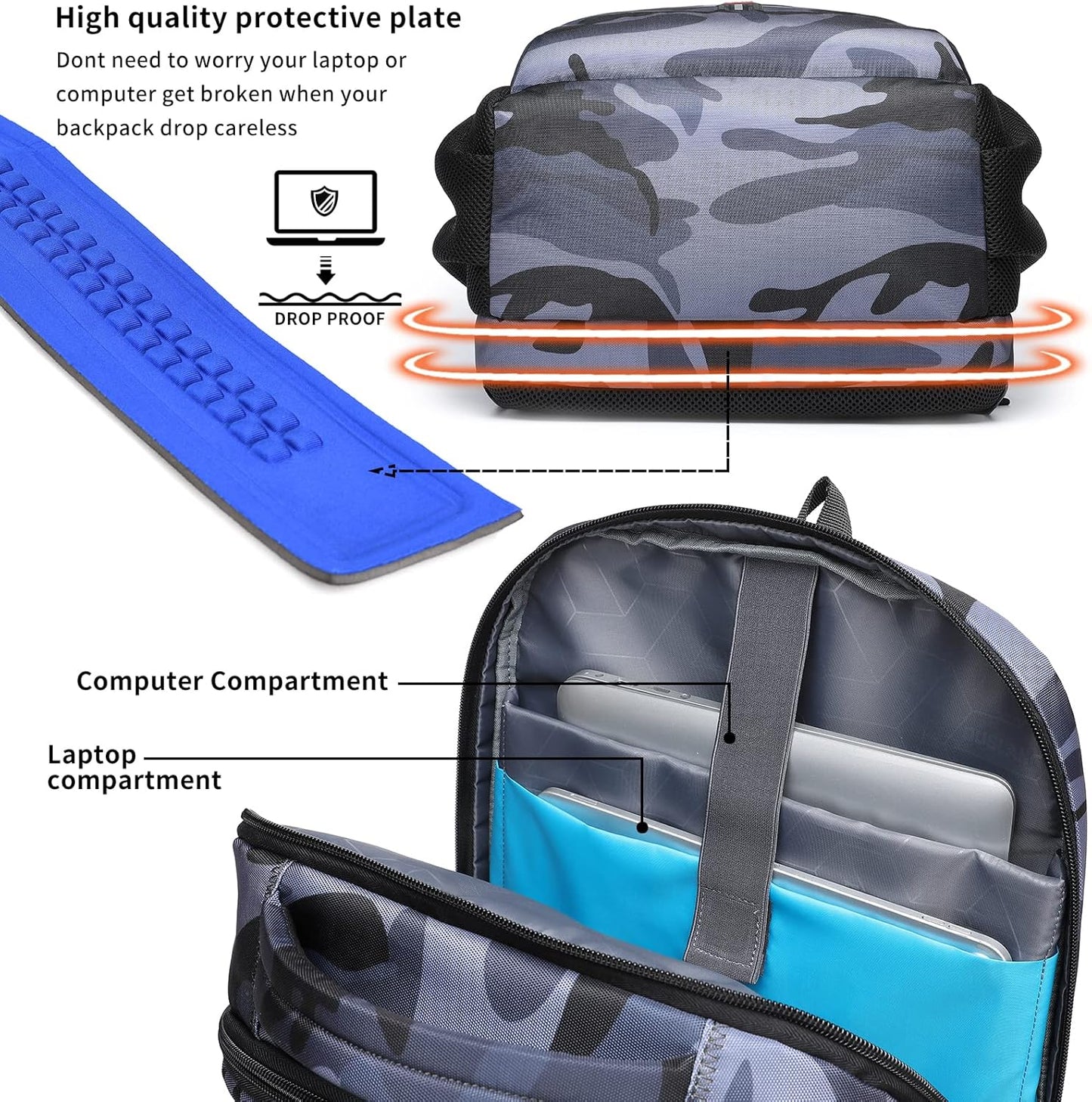 DUSLANG 17 Inch Travel Laptop Backpack Water Resistant Hiking Backpack for Men Laptop Bag with USB Charging Port,Camouflage green