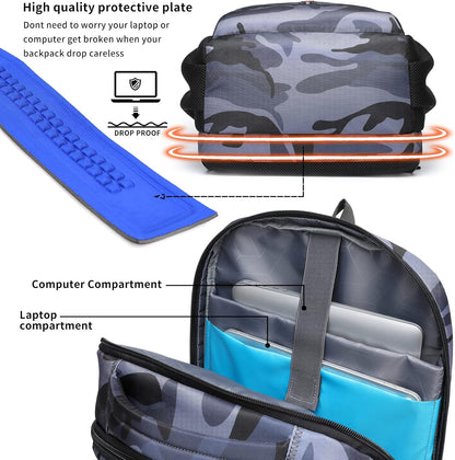DUSLANG 17 Inch Travel Laptop Backpack Water Resistant Hiking Backpack for Men Laptop Bag with USB Charging Port,Camouflage green