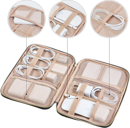 NISHEL Travel Cord Organizer Case, Tech Electronic Bag, Essentials for Charger, Cable, Phone, Hard Drive, USB, SD Card, Rosewood-Pink