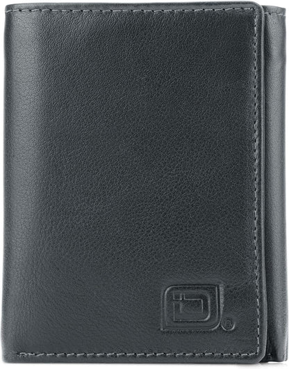 ID Stronghold Men's Leather Trifold Wallet - RFID Blocking - Black Wallet with Gift Box