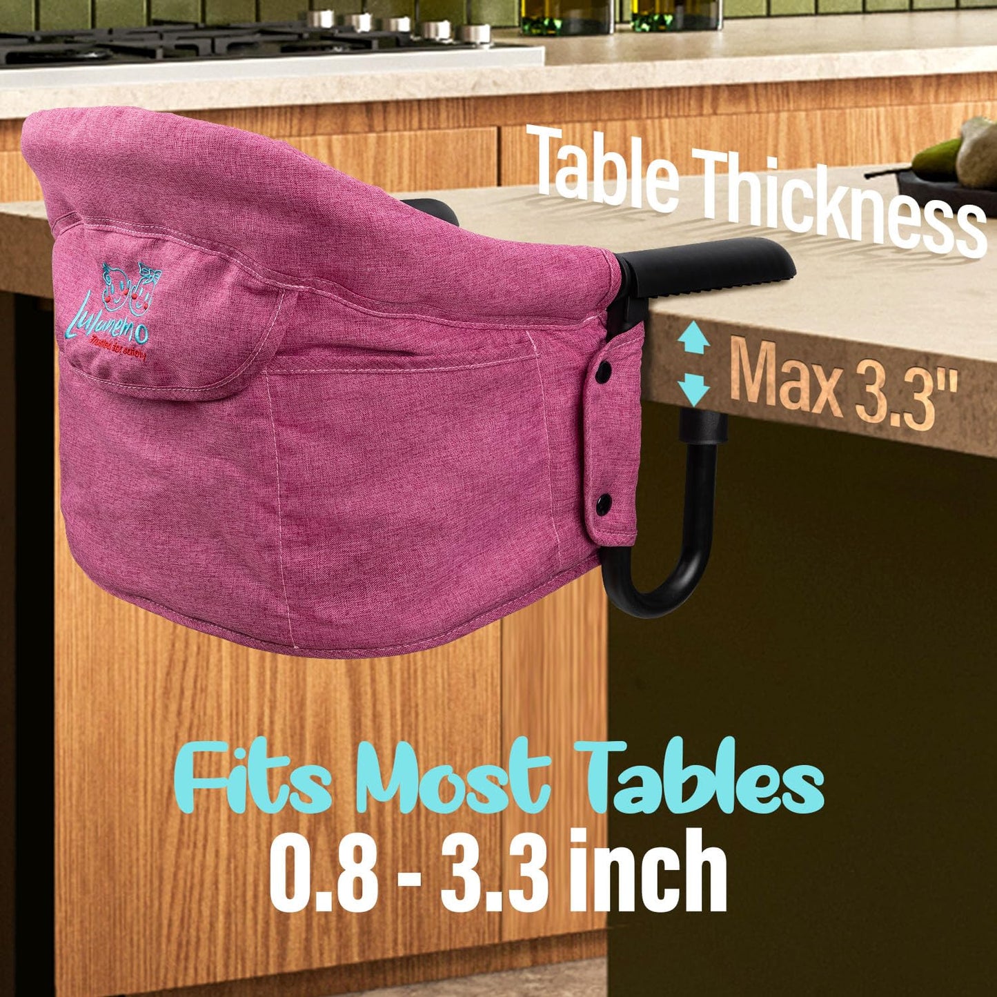 Hook On High Chair - Portable & Foldable for Babies 6-36 Months, Family & Travel Use with Carry Bag(Rose Red)