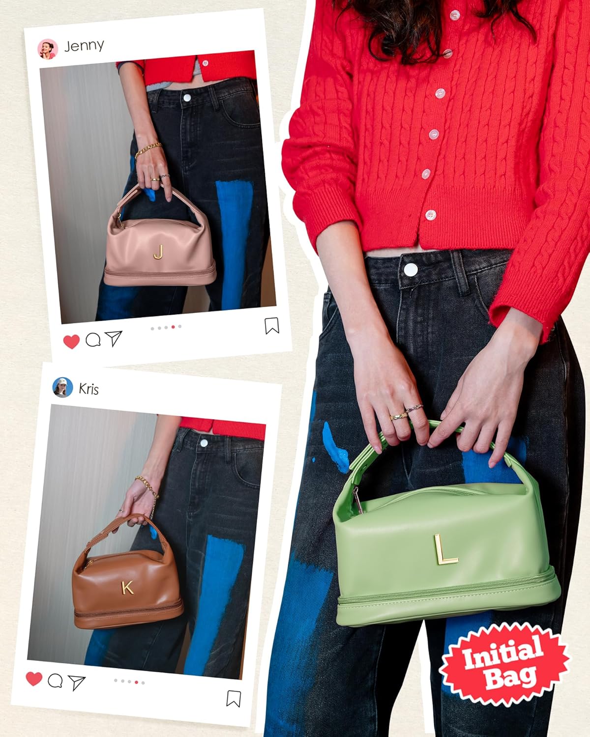 Monogram Gifts for Women, Personalized Makeup Bag with Handle, Initial Double Layer Cosmetic Bag with Makeup Brush Organizer, Cute Cosmetic Pouch for Women, Gifts for Friends Female Mom