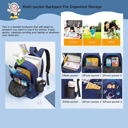 MITOWERMI Astronaut Backpack for Boys School Bags Space Kids Backpack for School Elementary Book Bags Girls Lightweight Travel Back Packs Blue