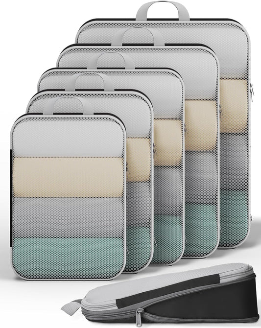 Veken 6/9/11 Set Compression Packing Cubes for Travel Essentials,Compressible Expandable Large Luggage Suitcase Organizer Bags for Clothing,Durable Space Saver Storage Bags(Black)