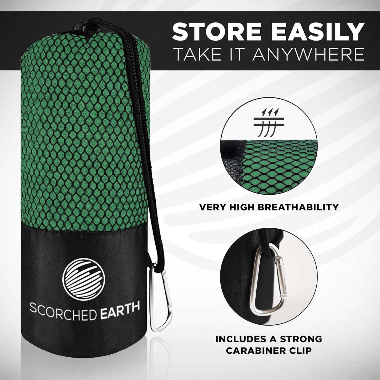 ScorchedEarth Microfiber Travel & Sports Towel Set (Evergreen) - XL Set (39x70.5 & 12x24)