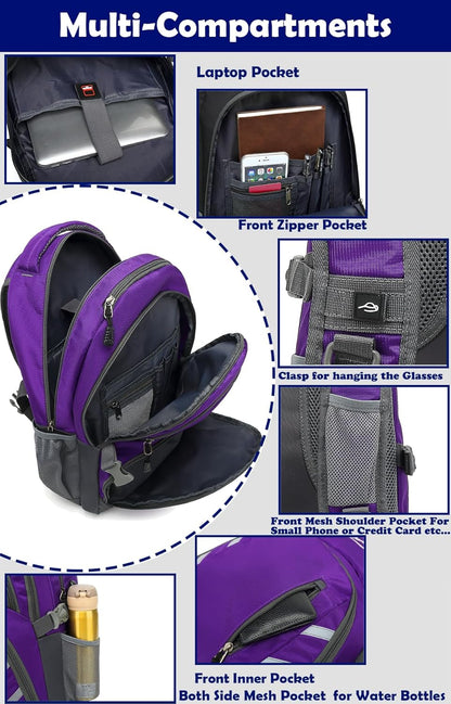ProEtrade Backpack Bookbag for College Laptop Travel, Fit Laptop Up to 15.6 inch with USB Charging Port Multi Compartment Anti theft, Gift for Women Men (Purple)