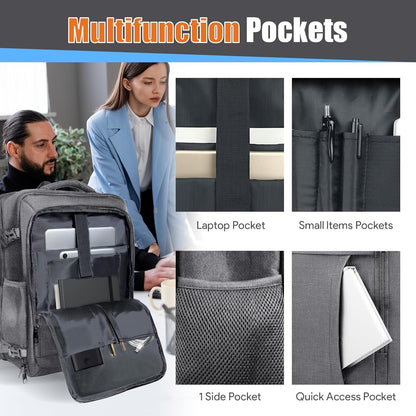 Carry On Backpack, Travel Laptop Backpack, Expandable 40-50L Large Luggage TSA Flight Approved Anti-Theft Laptop Bag, Sturdy 17 Inch TSA Friendly Water Resistant Business Bag for Men, Grey