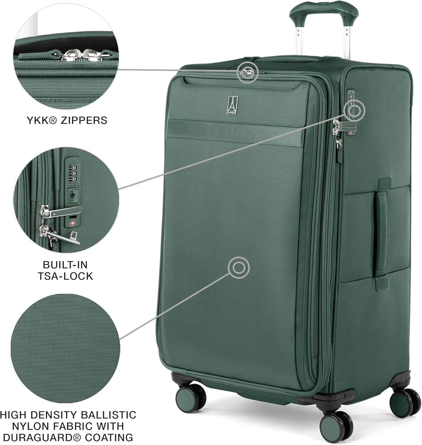 Travelpro VersaPack+ Lightweight Softside Expandable Checked Luggage, 8 Spinner Suitcase, TSA Lock, Men and Women, Checked Large 29-Inch, Desert Sage Green